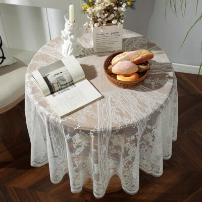 Rund Spitze Tischdecke Retro Hohl Blumen Jacquard Tischtuch Hochzeit Ess - Bild 1 von 4