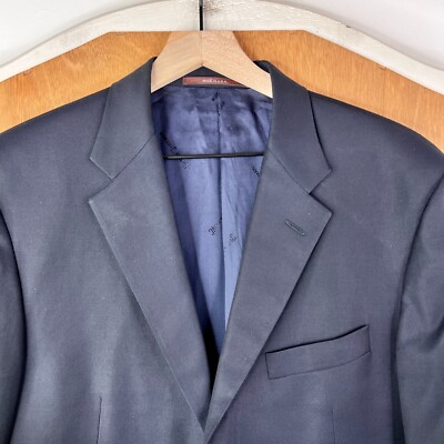 Hickey Freeman Blazer Mens 42L Navy Blue 2 Button Gold Accent Lindsay Traveler