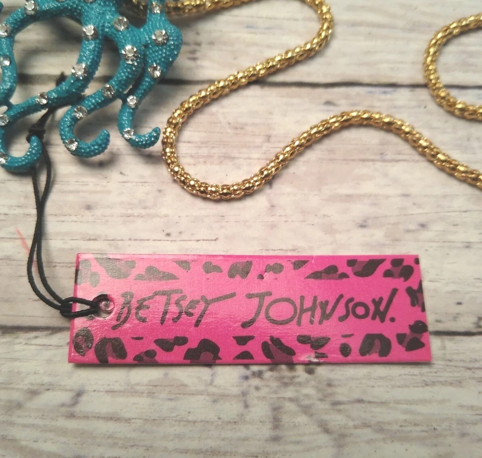 BETSEY JOHNSON NUEVO CON ETIQUETAS Colgante Forma Pulpo Color Turquesa Tono Dorado ¡NUEVO COLLAR! Foto 4 de 4
