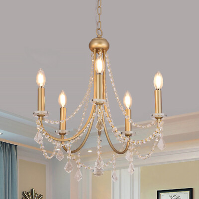 Elegant Crystal Glass Chandelier 5 Lights Ceiling Pendant Lighting Fixture E12