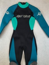 Heat Wave Wet Suit Women's 5/6 Black Teal Zip up Adjustable Collar Knee Pads