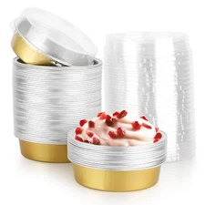 Disposable Pie Tins 4 Inch 50 Pack Mini Tart Pans With Lids 8 Oz Golden Aluminum
