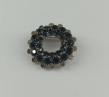 Wreath Brooch Circle Pin With Faceted Blue Crystal Rhinestones Fashion Jewelry