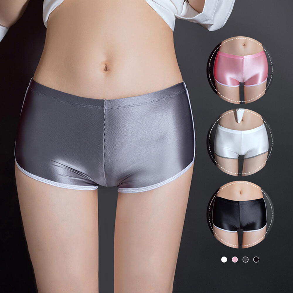 Women's Satin Wetlook Shiny Boxer Briefs Panties Shorts