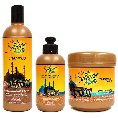 Silicon Mix Moroccan Argan Oil Shampoo, Treatment & Leave in Condtioner Set