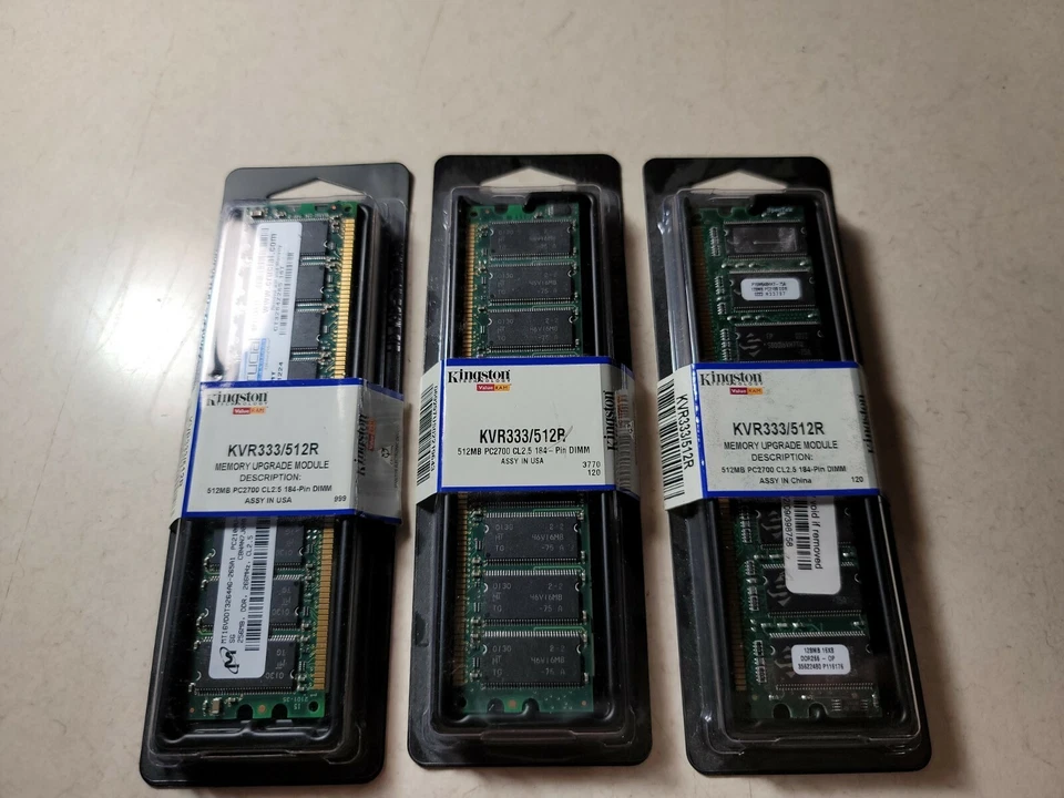NOS Kingston PC2700 DIMM PC-2700 CL2.5-Pin DIMM Memory upgrade (KVR333/512R) LOT - Image 2 of 3
