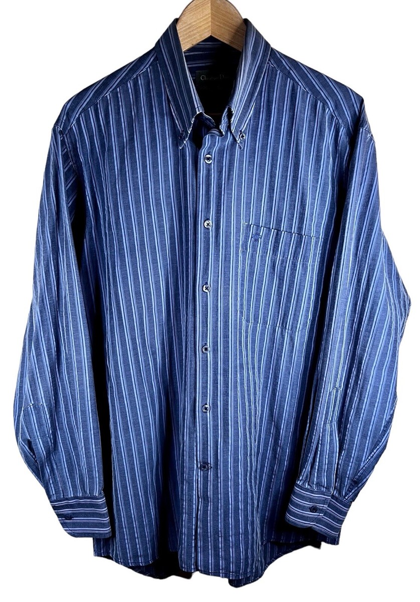 CHRISTIAN DIOR Large Blue Stripes Pocket Logo Button Down