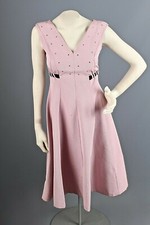 VTG Women's 50s Pink Rhinestone Empire Waist Cocktail Dress Sz XS 1950s