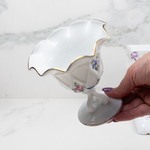 VTG Westmoreland Milk Glass Wedding Bride Box Painted Compote Lid Dish Candy Set - Picture 11 of 18