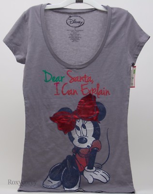 Disney Womens Juniors Minnie Mouse Santa I Can Explain T Shirt Size Medium NWT