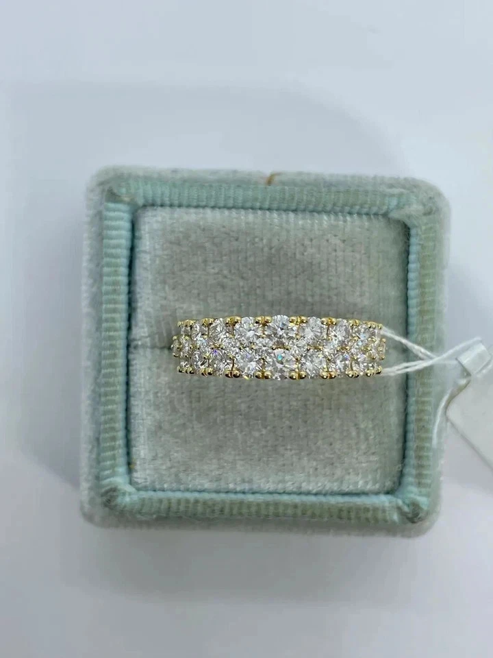 1.90Ct Round Cut Moissanite Cluster Band Engagement Ring 14K Yellow Gold Plated - Image 2 of 4