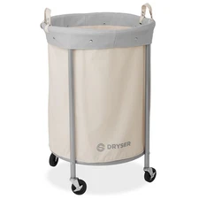 OPEN BOX - Commercial Round Rolling Canvas Bin Laundry Hamper on Wheels, White