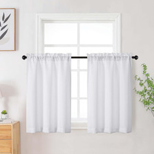 Kitchen Curtains Tier 36 Inch Length 2 Panels, 30"W x 36"L Pack of 2 White