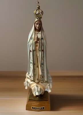 Our Lady of Fatima Statue 12'' - Hand Painted Portugal - 3 Doves & Crown Mint