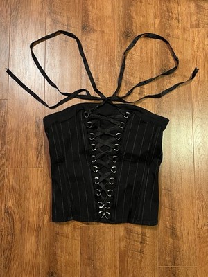 Y2K Tripp NYC Corset Top Pinstripes Lace Black Goth Size XL