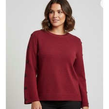 J Jill Red Speckled Sweater Women's Lg Button Sleeve Knit Sweater Chunky Holiday