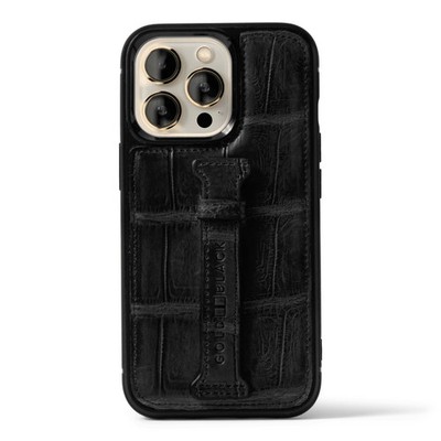 iPhone 13 Pro Case mit Fingerschlaufe Krokodilleder Schwarz Limited Edition