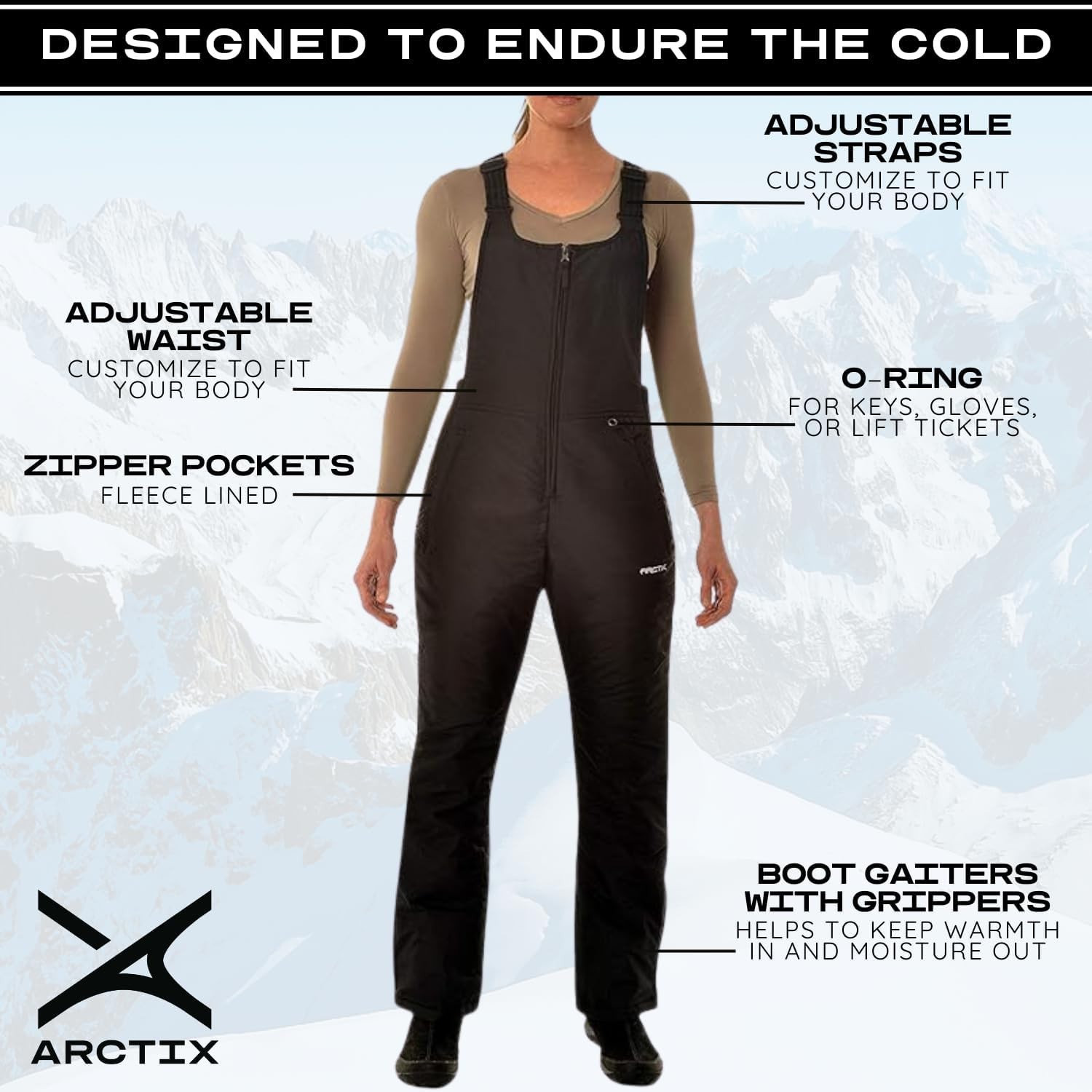 Women's Essential Insulated Ski Bibs, Water Resistant Snow Pants for Skiing &... thumbnail 6