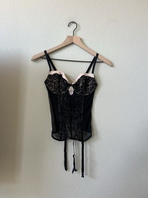 VICTORIA S SECRET Vintage Y2K Black Lace Mesh Bustier Corset 34B Goth Fairycore
