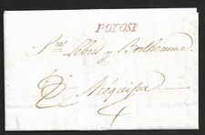 BOLIVIA POTOSI DO PERU POTOSI CZERWONY STEMPEL RĘCZNY 2,5r STAWKA CAŁOŚĆ NA OKŁADCE 1831