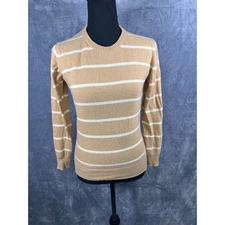 John Laing of Hawick Cashmere Sweater Striped Knitwear Tan Cream Size S