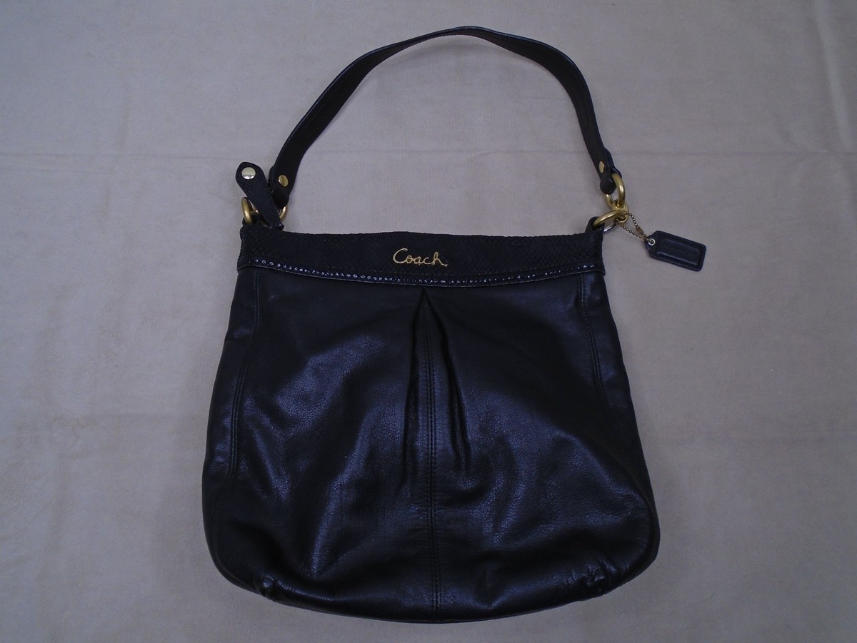 Auth COACH #20114 Ashley Black Leather Convertible Hobo Bag w