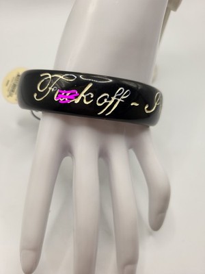Y2K Jessica Kagan Cushman JKC F**k Off I'm Shopping Black Bangle Bracelet NWT