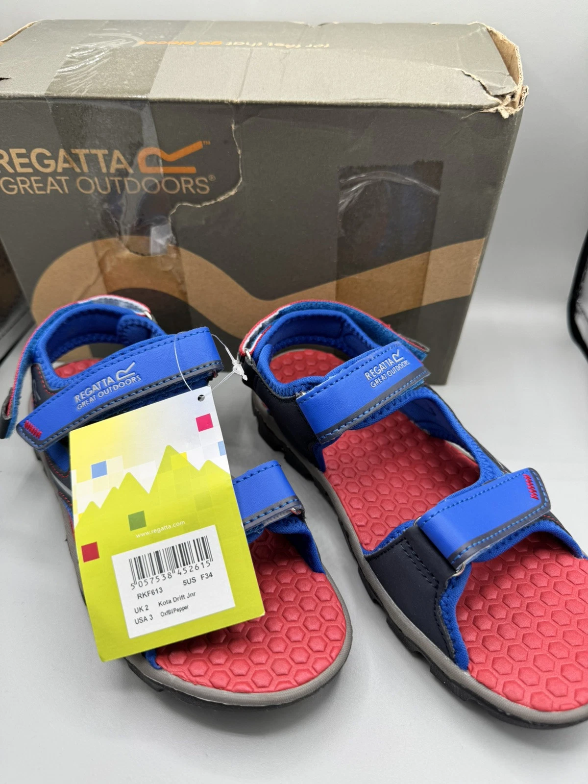 Regatta Boys Kota Drift Lightweight UK2 Walking Sandals Hard Wear Blue & Pepper