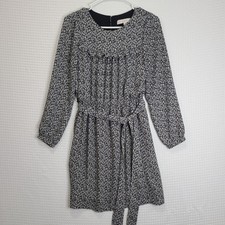 Vtg 90s Loft Petite 6P Long Sleeve Ditsy Floral Blouson Dress w/Belt Pleated