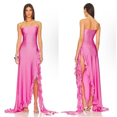 Shani Shemer Shawn Ruffle Train Strapless Pink Macaron Maxi Dress Size  Medium | eBay