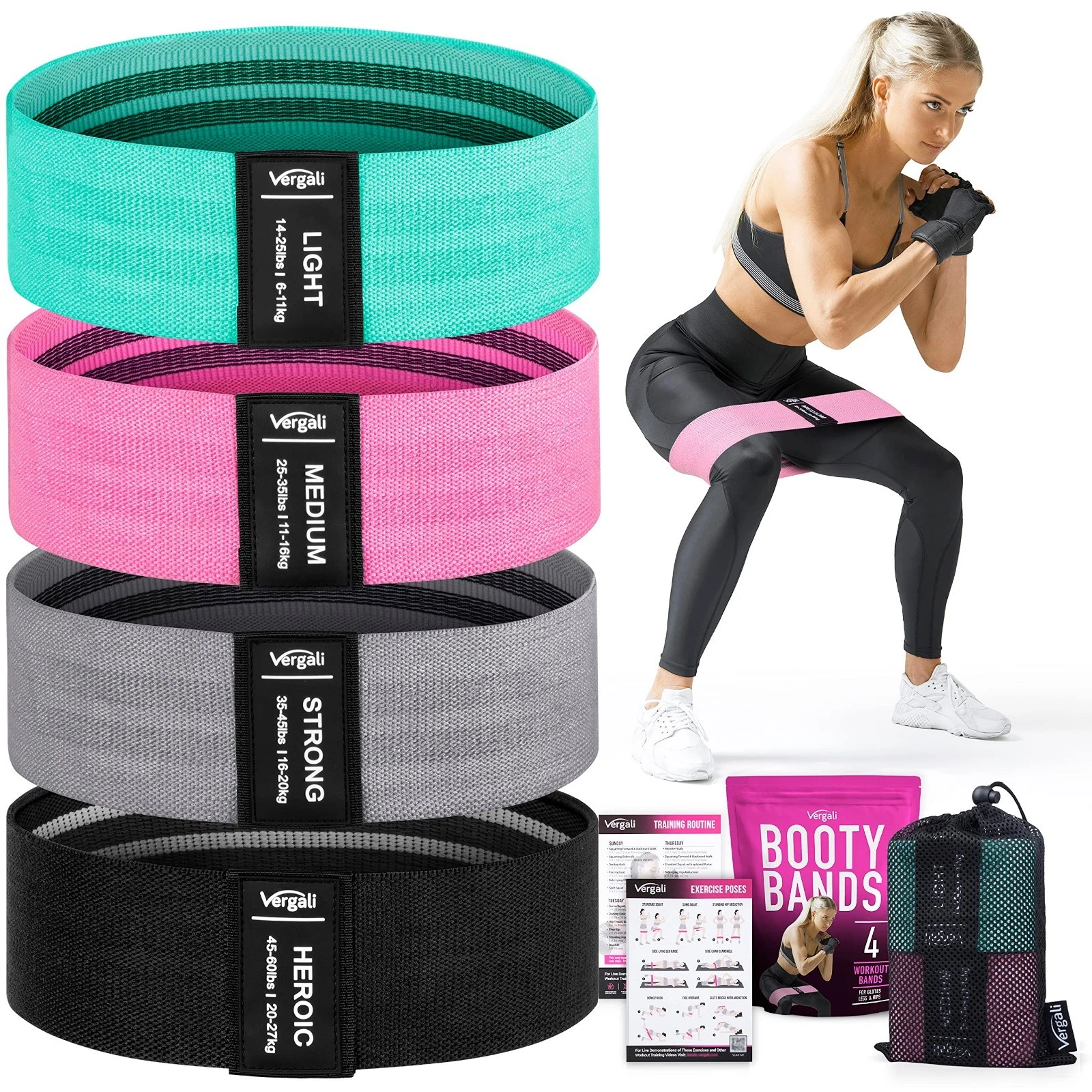 4 Fabric Resistance Bands Set for Workout - Booty, Hip, Thigh & Leg Exercise