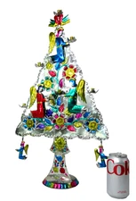 vtg SALEY Mexican Folk Art Xmas Tree punched tin Candelabra candleholder 24" BIG