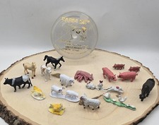 Set of 17 Plastic Farm Animals w/Box Vintage Hong Kong