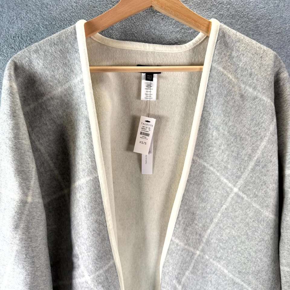 Capa feminina Talbots Pinetree sarja reversível XS cinza lã quadriculada inverno - Imagem 2 de 4