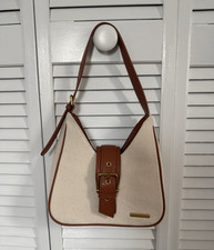 Beige Brown Solid Shoulder Bag Purse, Buckle Closure, Gold Hardware