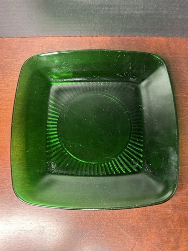 Anchor Hocking Forest Green Charm Depression Glass Dinner Plates 11” Vintage