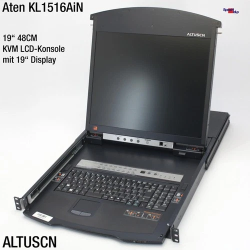 19" ATEN KL1516AiN DUAL RAIL LCD KVM SWITCH ALTUSCN DISPLAY KEYBOARD 1U RACK
