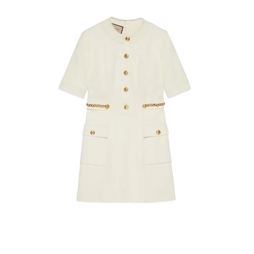 Abito Gucci nuovo con etichetta avorio doppia catena G logo taglia S