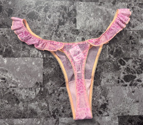 NWT VICTORIA'S SECRET PINK OMBRE LEOPARD MESH FLUTTER RUFFLE THONG PANTIES
