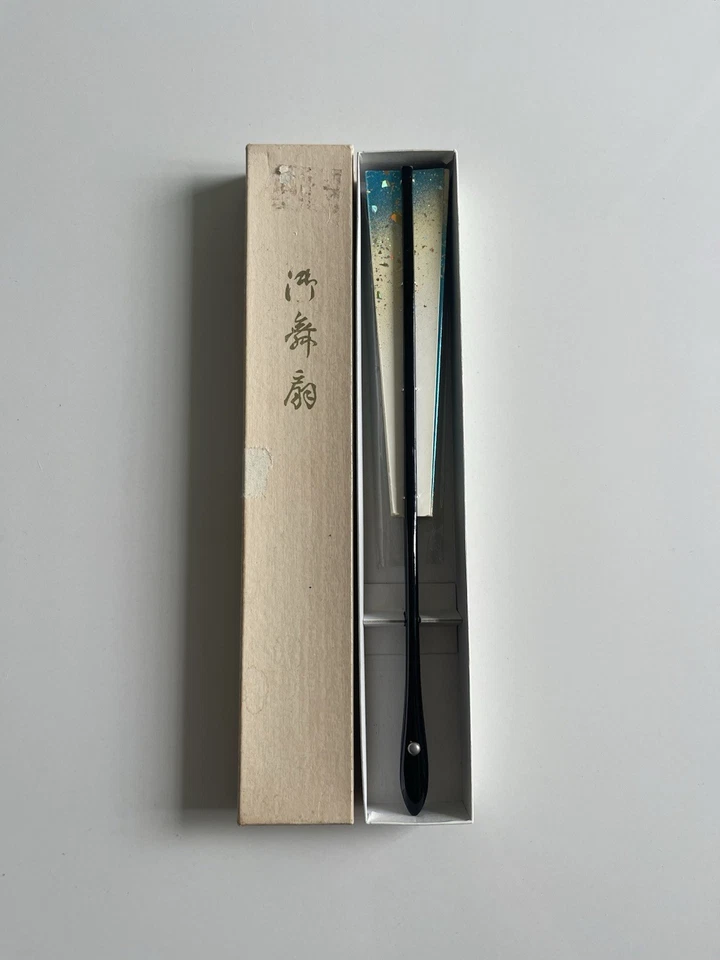 Vintage Dancing Folding Metallic Crinkle Paper Wooden Hand Fan Japan 20" - Image 3 of 4