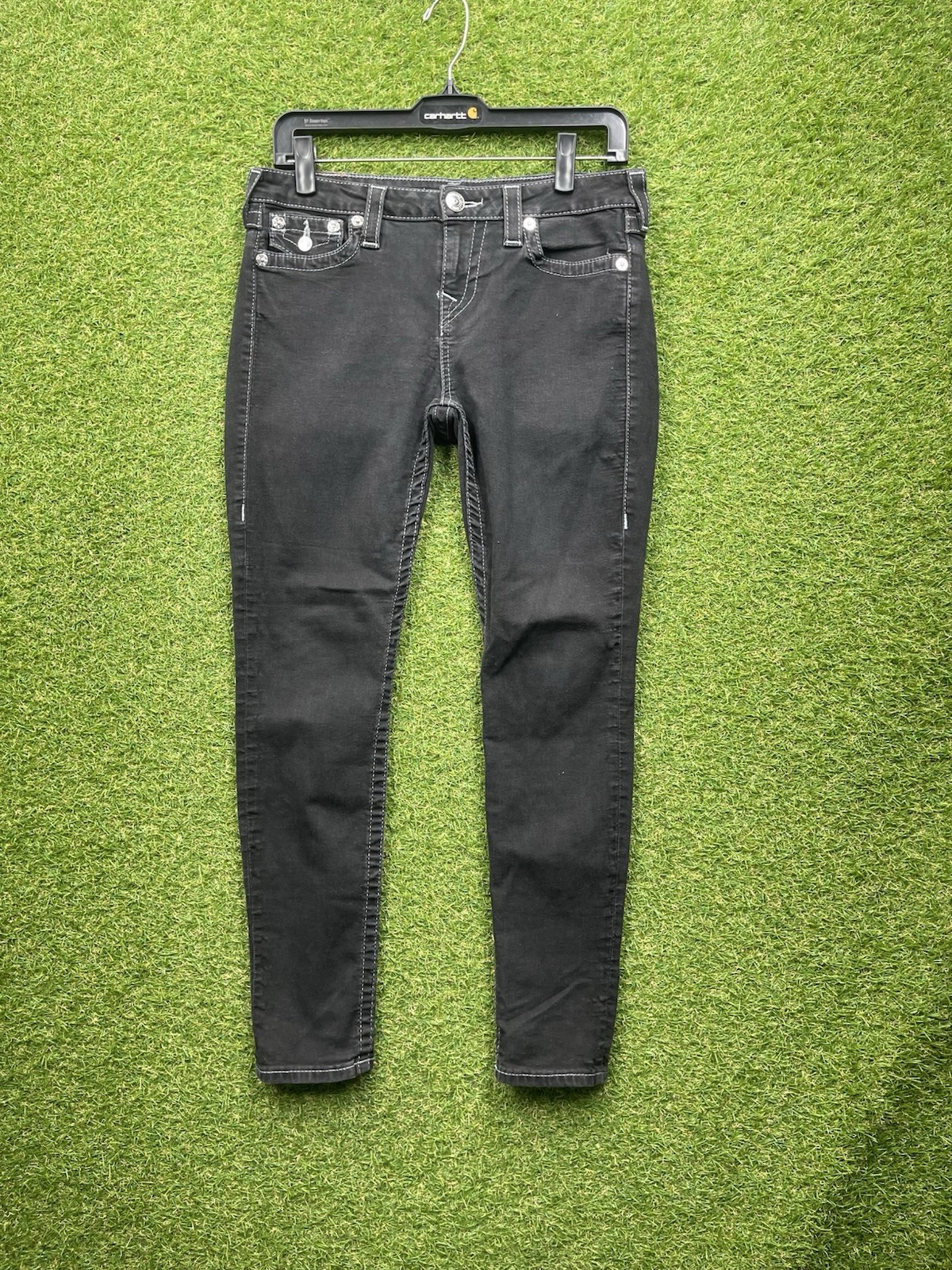 True Religion Jeans Womens 29 Jennie Curvy Black Mid Rise Super Skinny 29x27