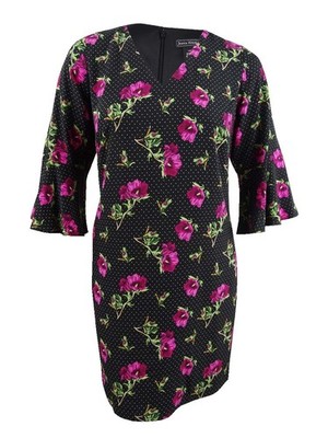Jessica Howard Women's Plus Size Floral Printed Bell-Sleeve Dress