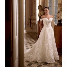 Vintage Satin Off-the-Shoulder Wedding Dress Slim-Waist Bride Gown Customized