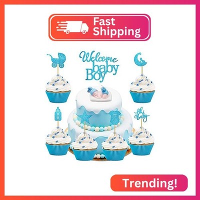Gersoniel 36 Pcs Glitter Baby Shower Cupcake Toppers in 6 Styles, 1 Welcome Baby