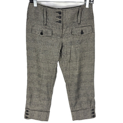 Benetton Capri Pants Women's Size 38 27x22 Houndstooth Plaid Wool Blend Vintage