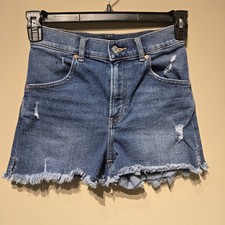 Express Size 0 Mom Jean Shorts Denim Distressed Raw Hem Medium Wash