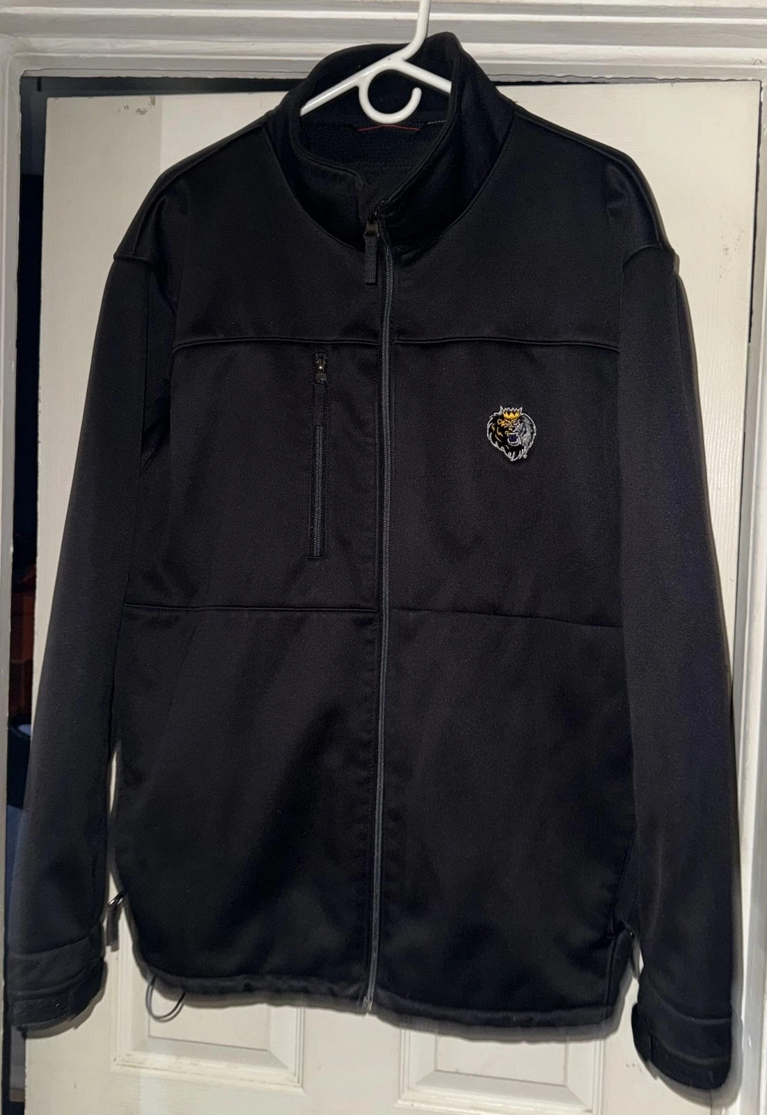 Antigua Jacket Mens XL Black Softshell Full Zip Windbreaker Lion Logo Golf