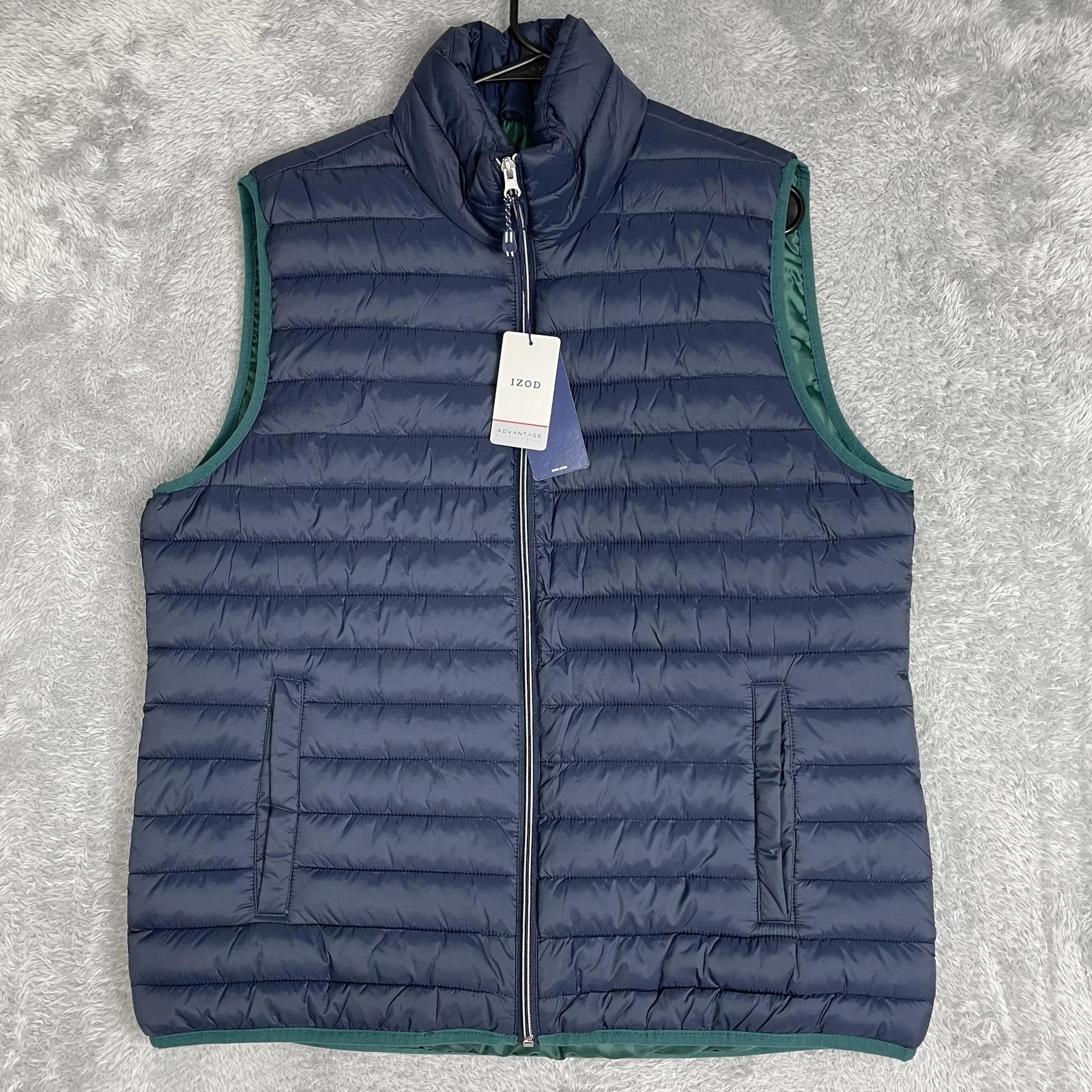 IZOD Vest Mens Large Navy Advantage Performance Quilted Puffer Full Zip Outdoor