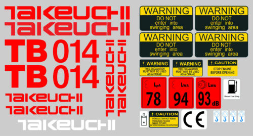 TAKEUCHI TB014 MINI DIGGER COMPLETE DECAL SET WITH SAFETY WARNING SIGNS - Picture 1 of 1