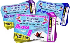 SLEDGING Ticket Style Birthday Party Invitation Personalised + Digital Option